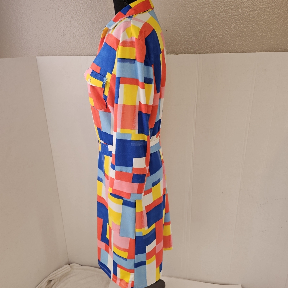 J McLaughlin Brynn Tile Print 3/4 Sleeve Vneck Dress Sz XL Colorful Easter Boho - Picture 3 of 7